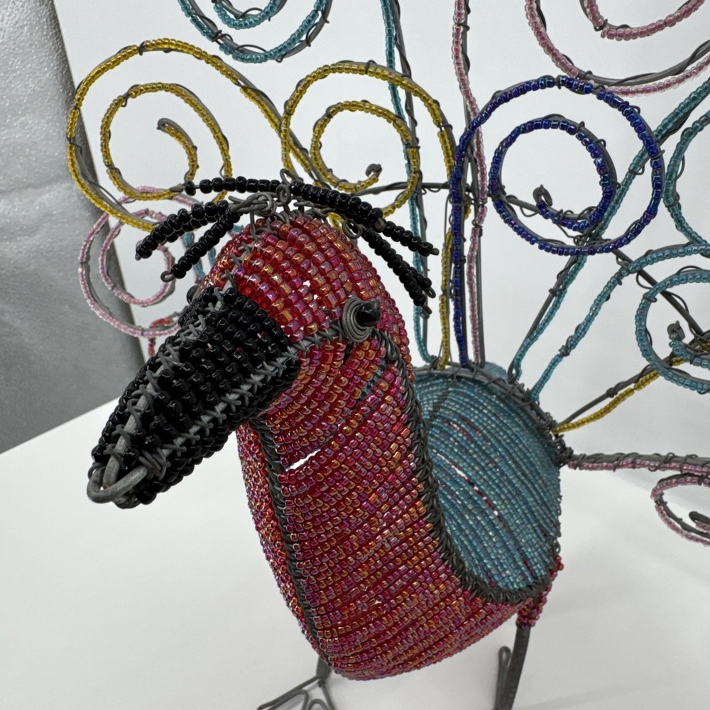 Beadworx Beaded Peacock Figurine Wire and‎ Bead Art Freestanding Bird - Picture 4 of 13